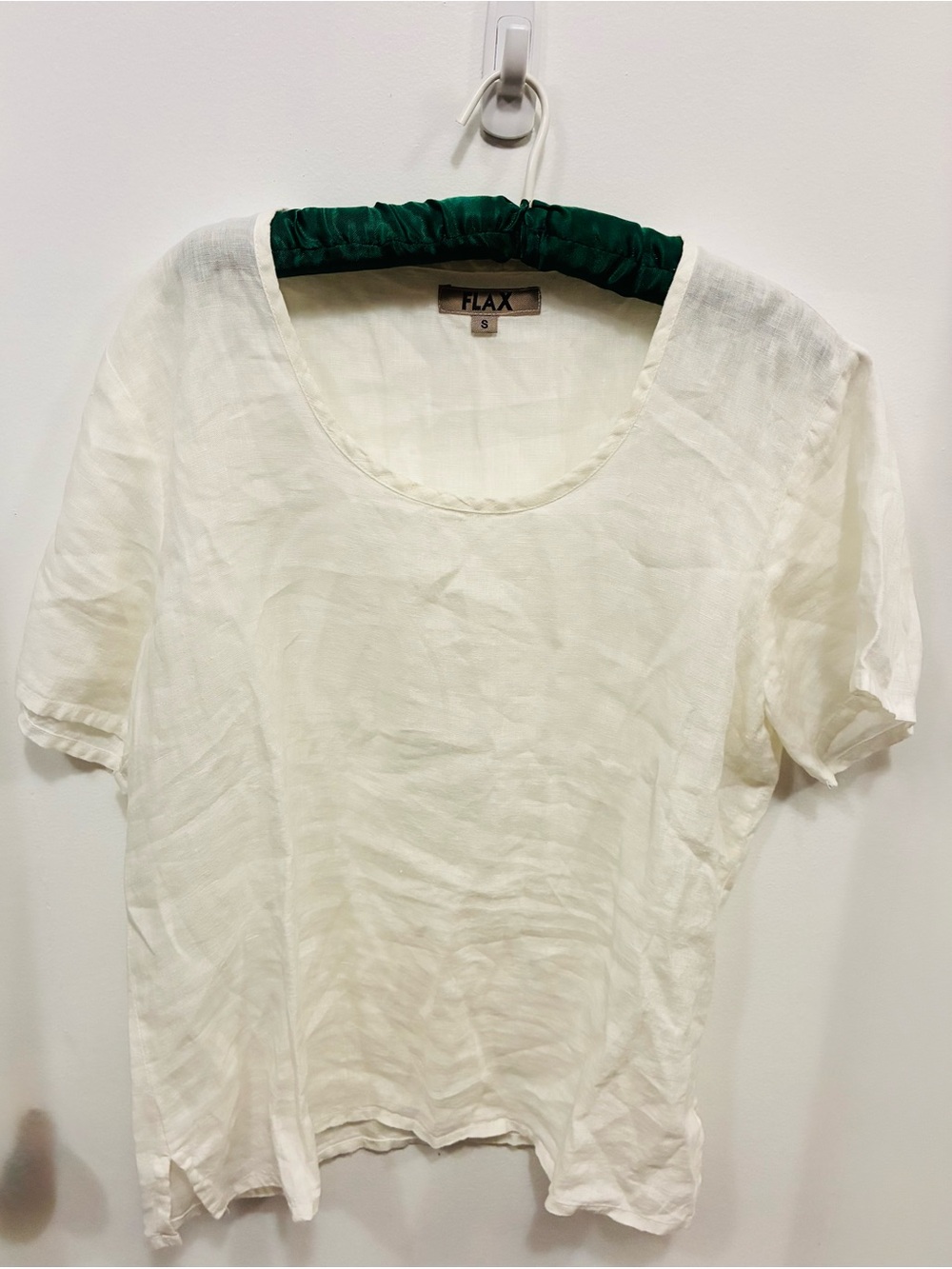 Flax Cream Short Sleeve Linen Scoop Top
